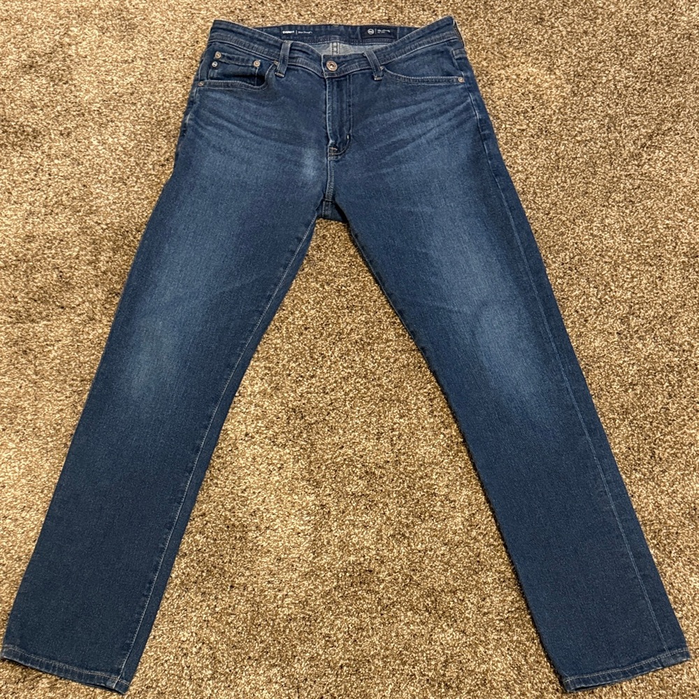 Ag Adriano Goldschmied Men's Straight Jeans — Distressed Deep Indigo Wash
